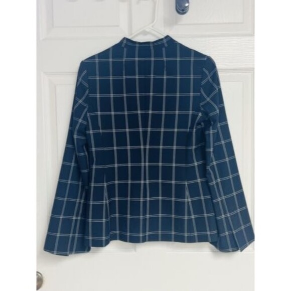 Banana Republic Womens Blazer 0 Navy Blue Grid Machine Washable Bell Sleeves - Picture 2 of 9